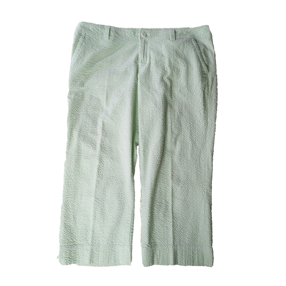 LILLY PULITZER Pants Women's Sz 14 Cropped Green Striped Seersucker Zip Wide Leg